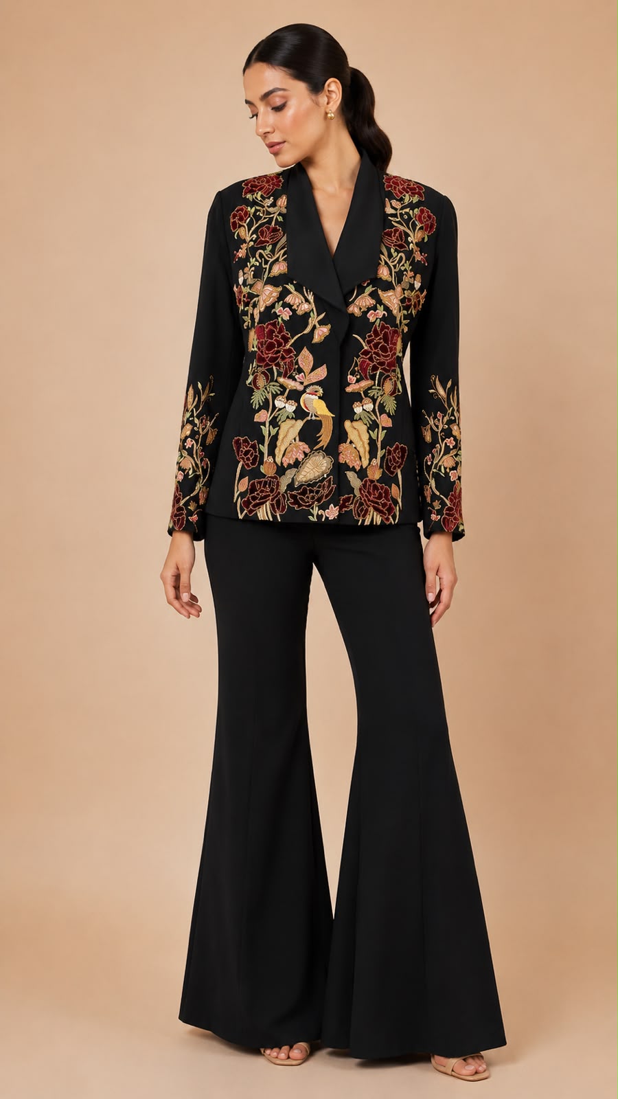 Midnight Bloom Embroidered Blazer Co-Ord Set