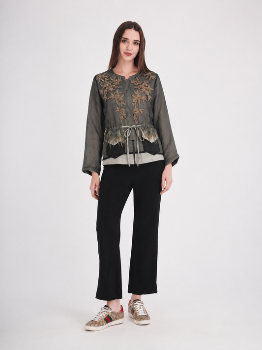 Noir Bloom Embroidered Jacket Co-Ord Set