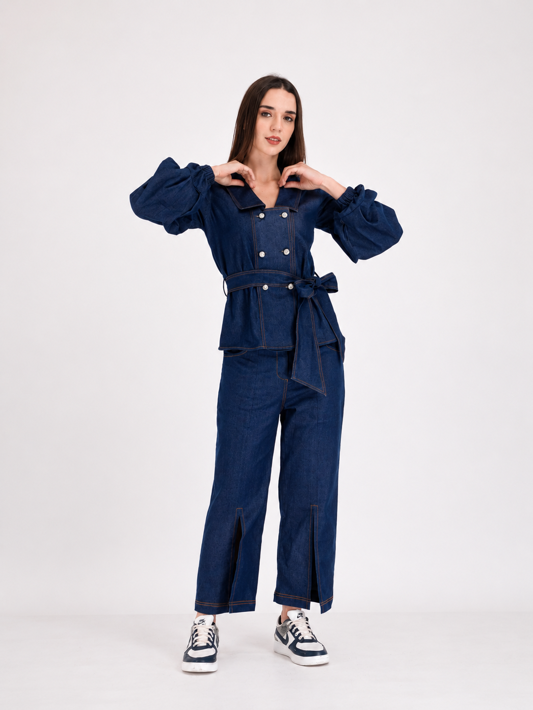 Indigo Stitch Belted Co-ord Set