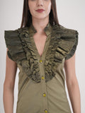 Olive Ruffle Statement Blouse