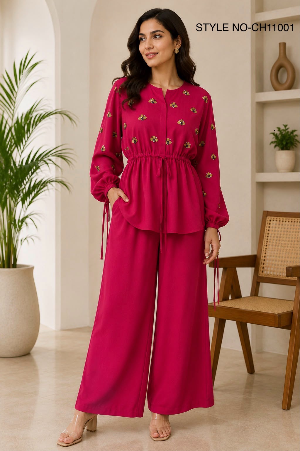 Ruby Blossom Embroidered Co-ord Set