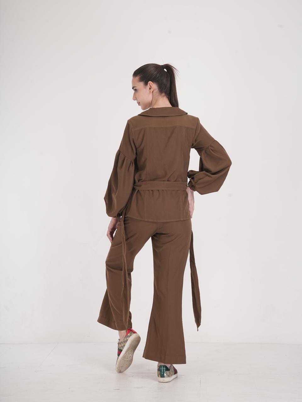 Mocha Floral Embroidered Luxe Three-Piece Set