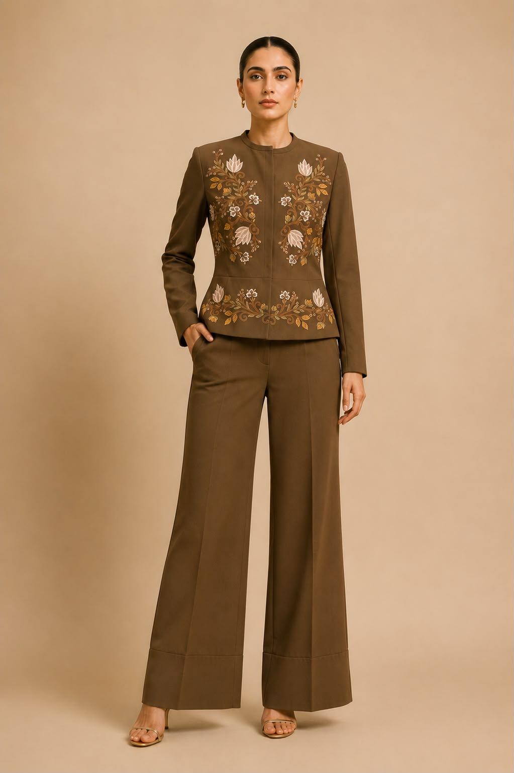 Embroidered Mocha Luxe Co-Ord Set