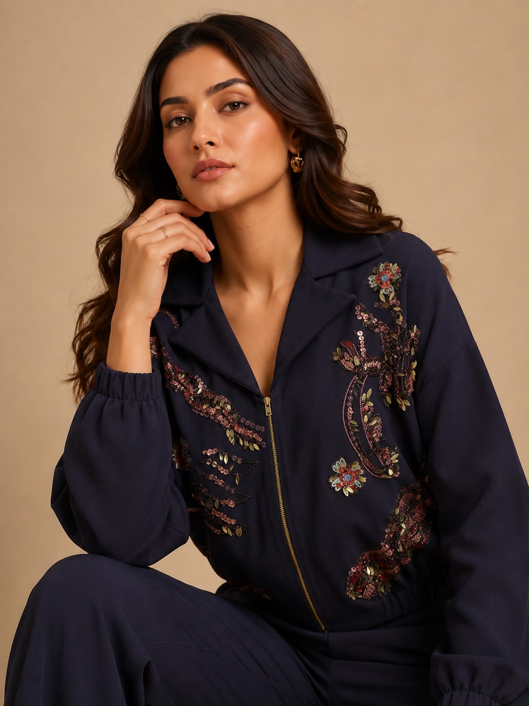 Midnight Bloom Embroidered Co-Ord Set