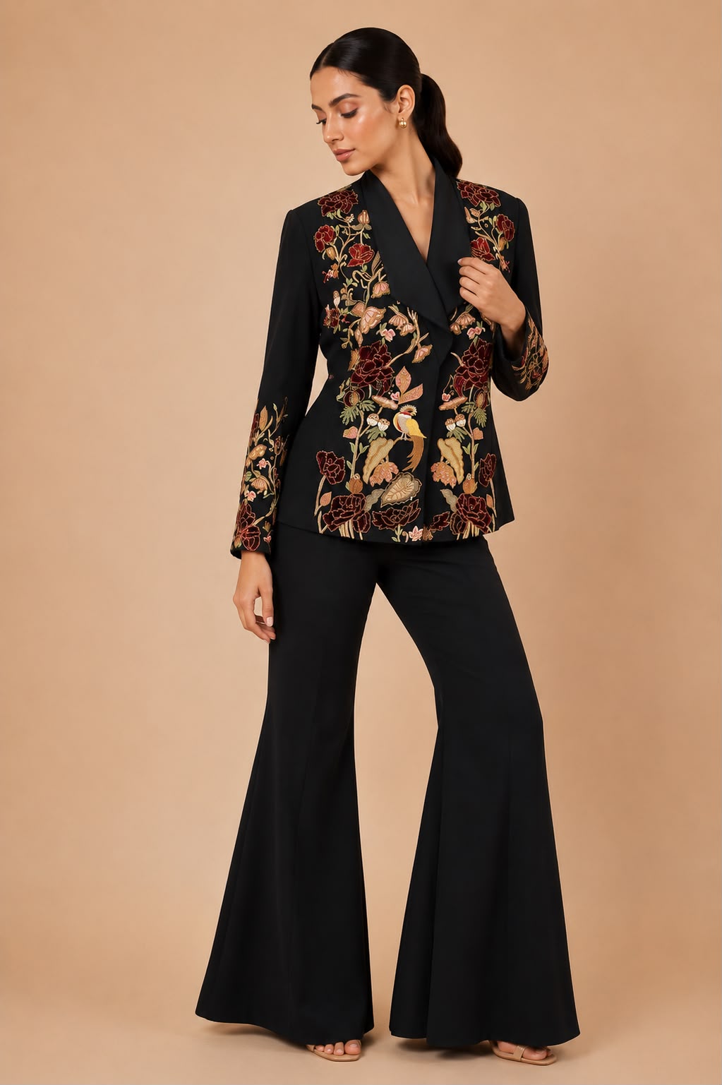 Midnight Bloom Embroidered Blazer Co-Ord Set