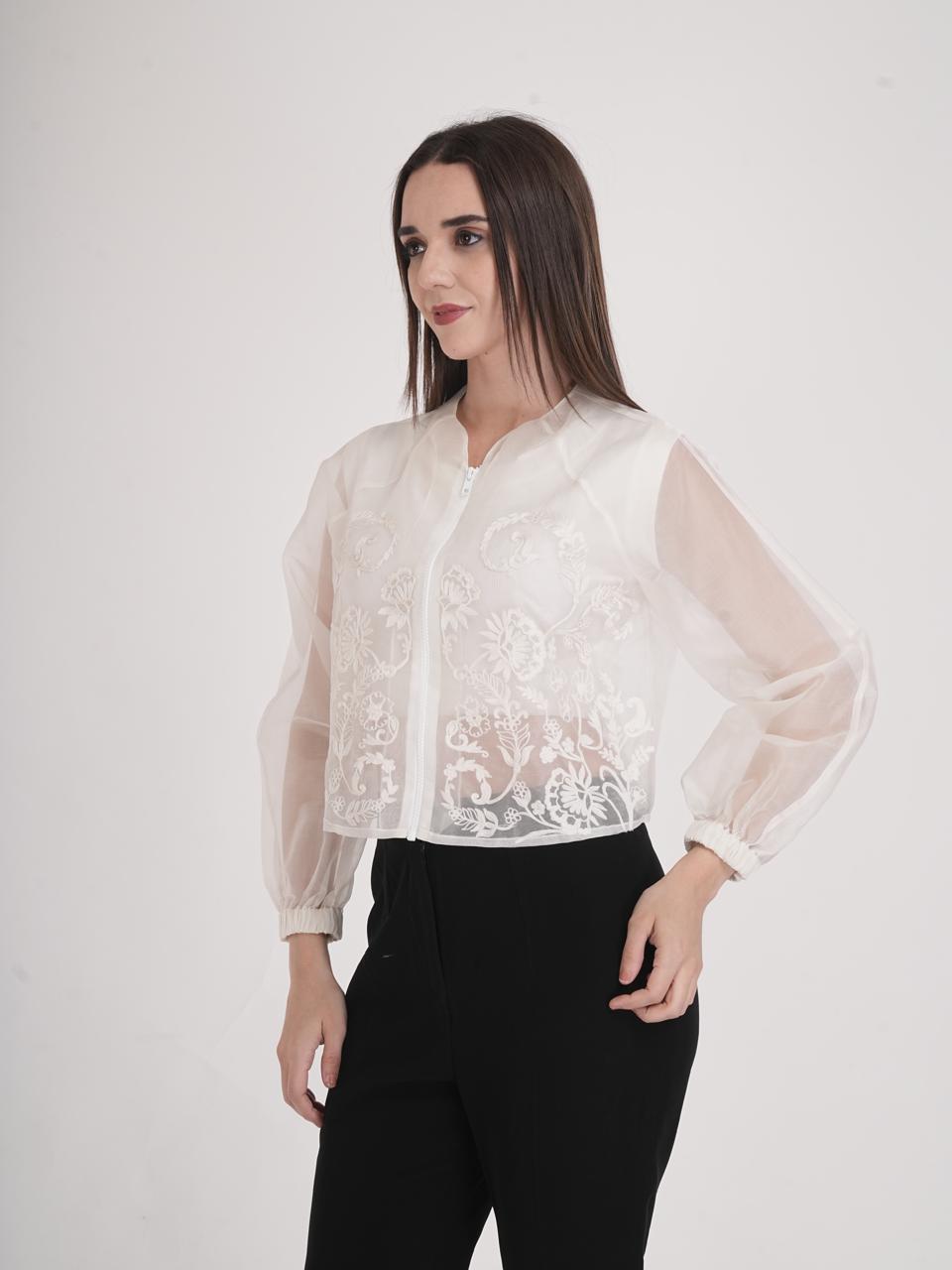 Ivory Bloom Sheer Embroidered Jacket