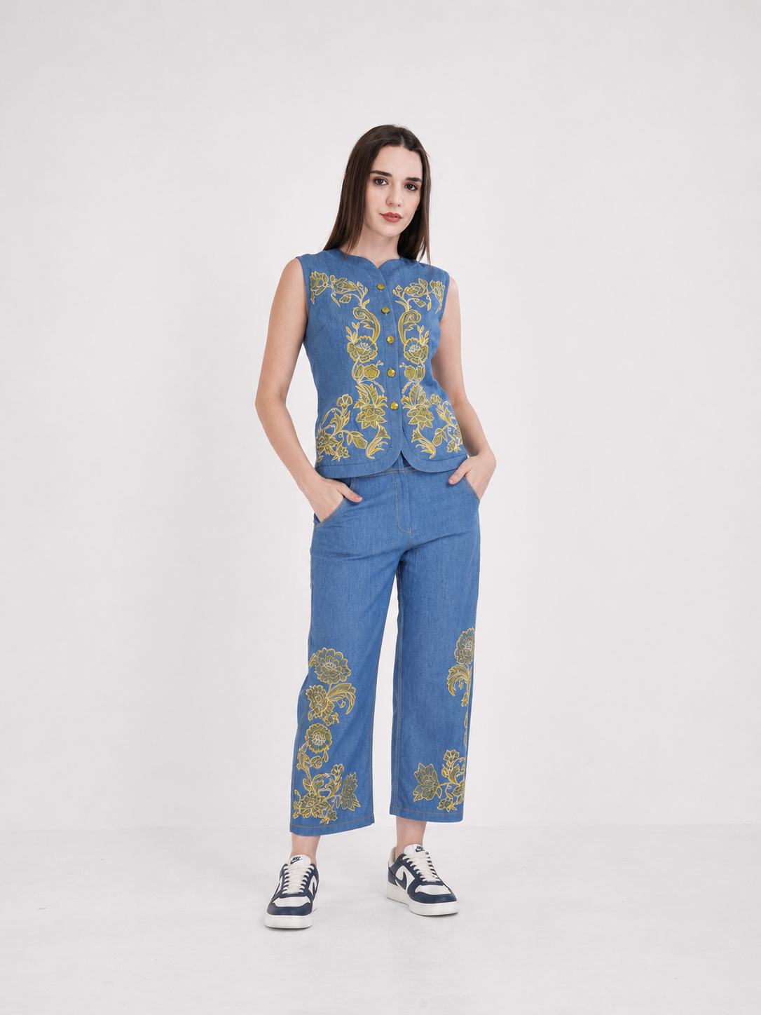 Floral Embroidered Denim Co-Ord Set