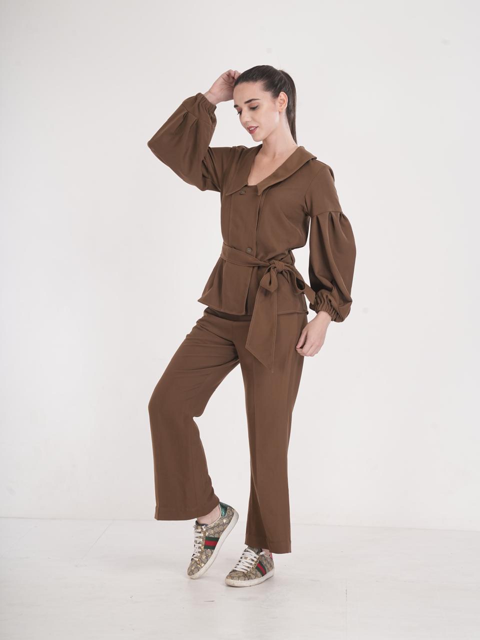 Mocha Floral Embroidered Luxe Three-Piece Set