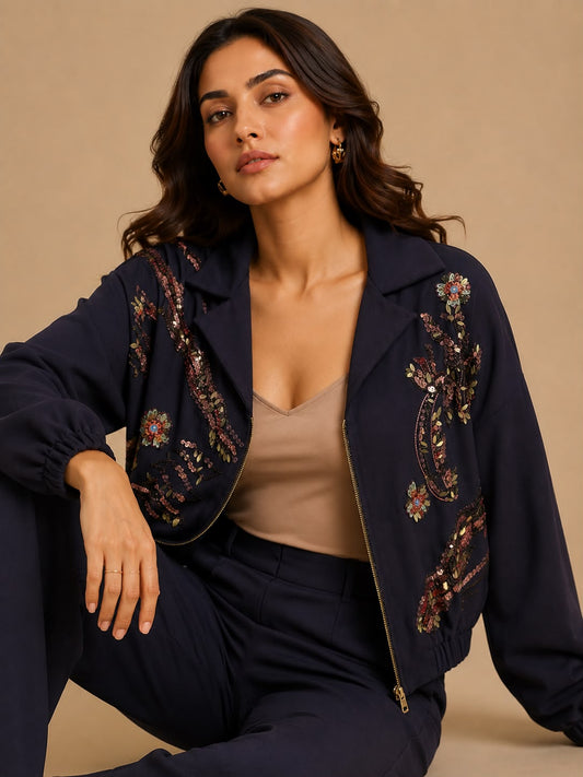 Midnight Bloom Embroidered Co-Ord Set