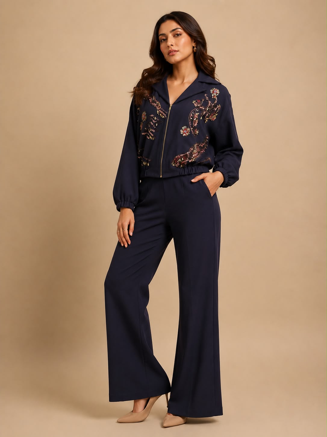 Midnight Bloom Embroidered Co-Ord Set