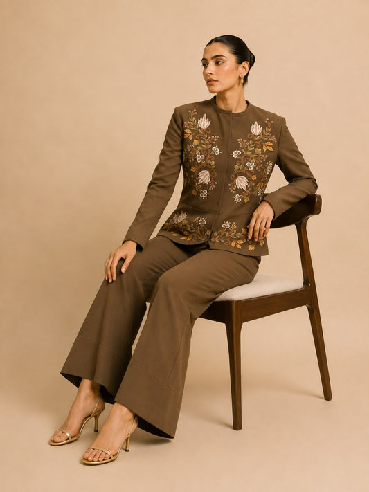 Embroidered Mocha Luxe Co-Ord Set
