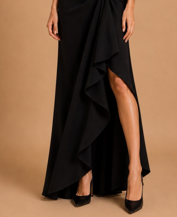 Midnight Botanica Embroidered Blazer & Draped Skirt Set