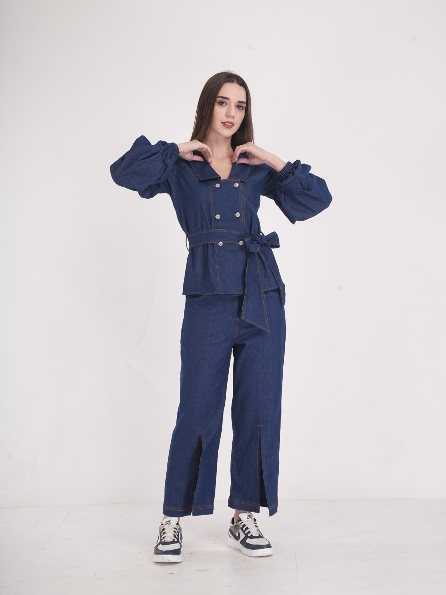 Indigo Stitch Belted Co-ord Set