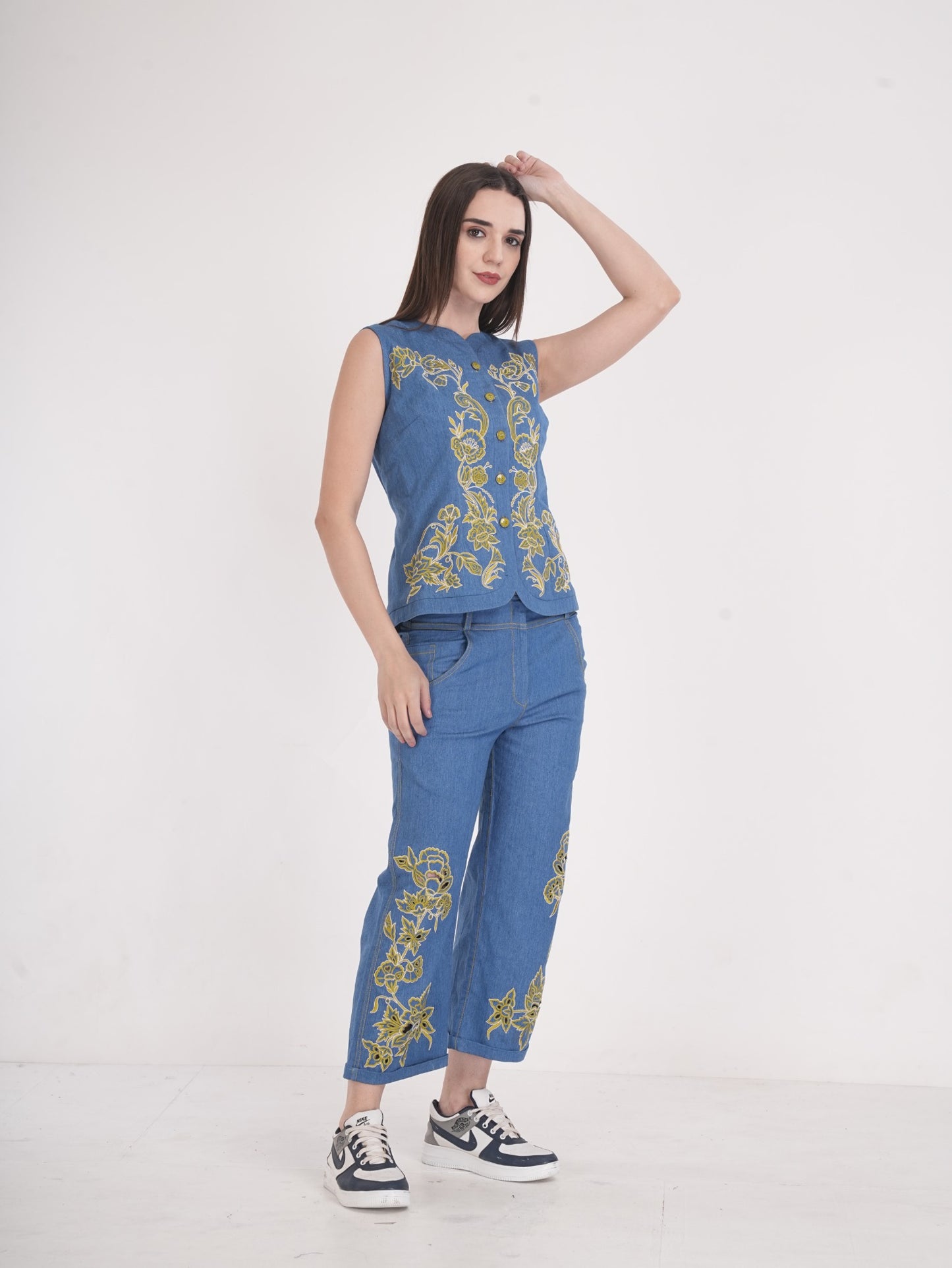 Floral Embroidered Denim Co-Ord Set