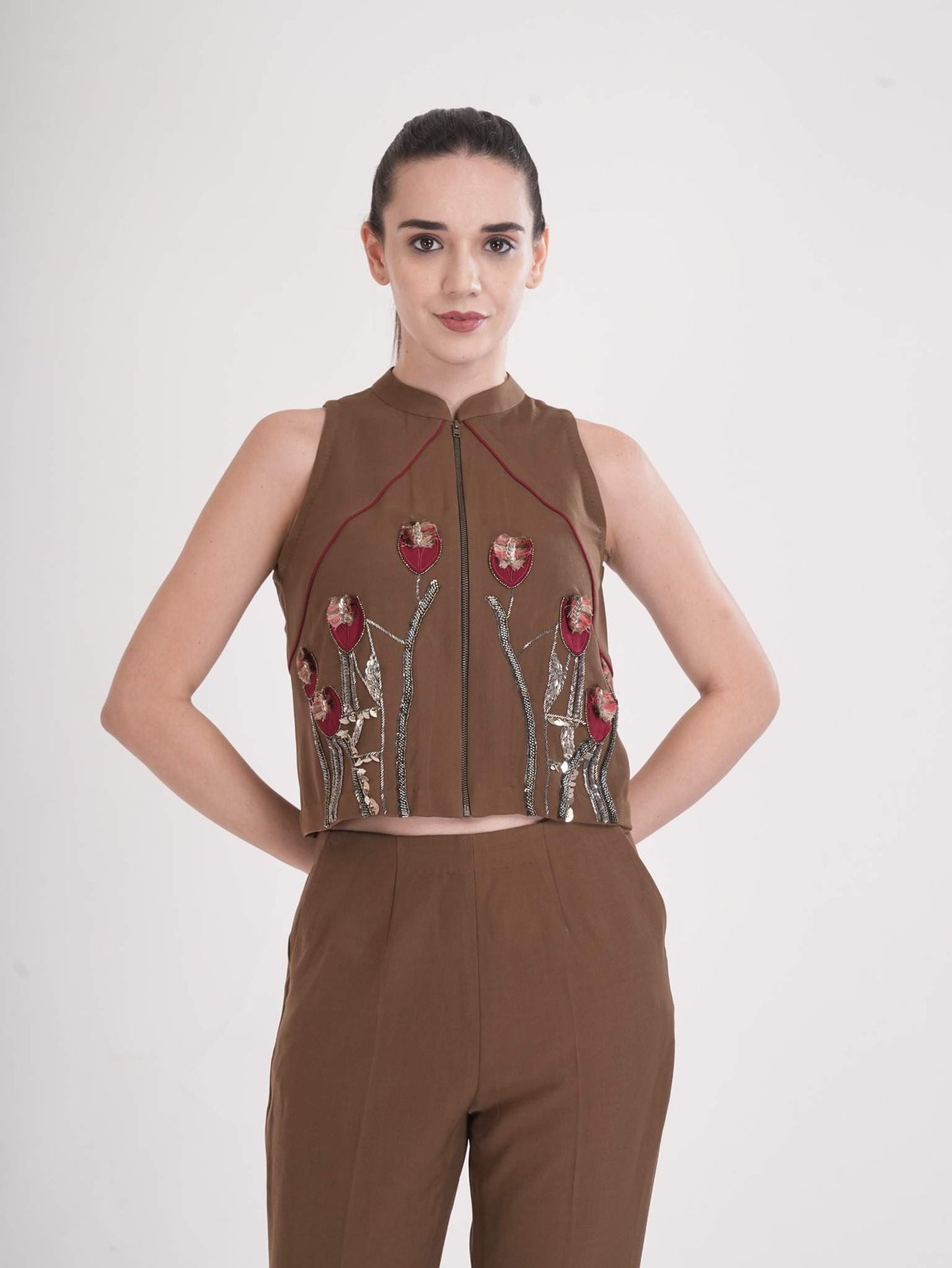 Mocha Bloom Embellished Co-Ord Set