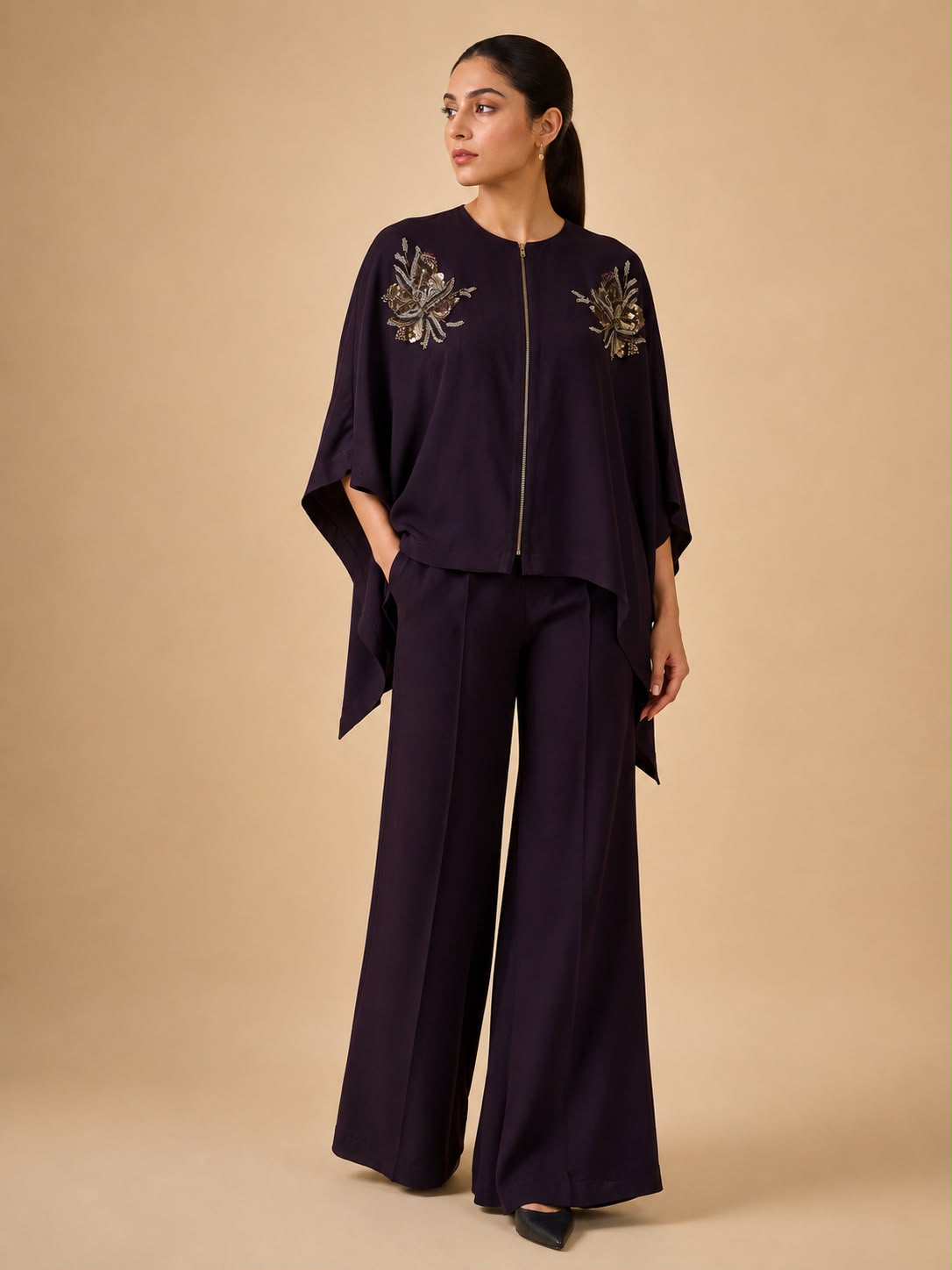 Midnight Orchid Embroidered Luxe Co-Ord Set