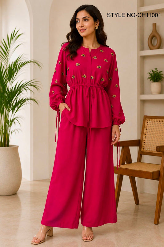 Ruby Blossom Embroidered Co-ord Set