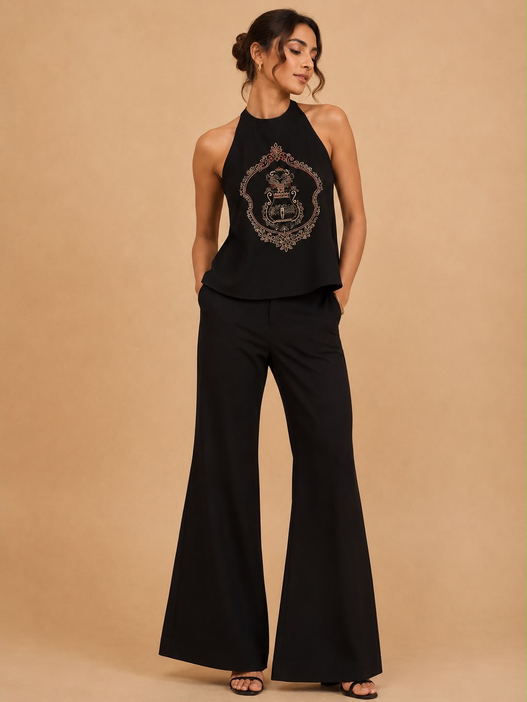 Noir Heritage Embroidered Halter Top