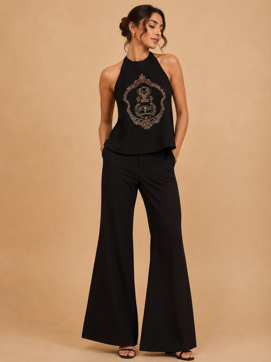 Noir Heritage Embroidered Halter Top