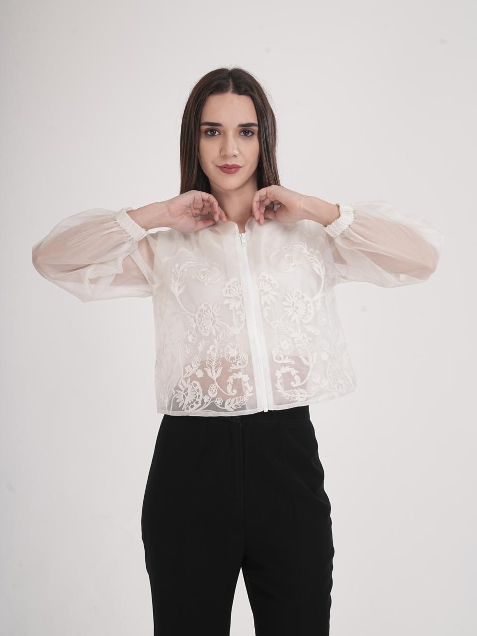 Ivory Bloom Sheer Embroidered Jacket