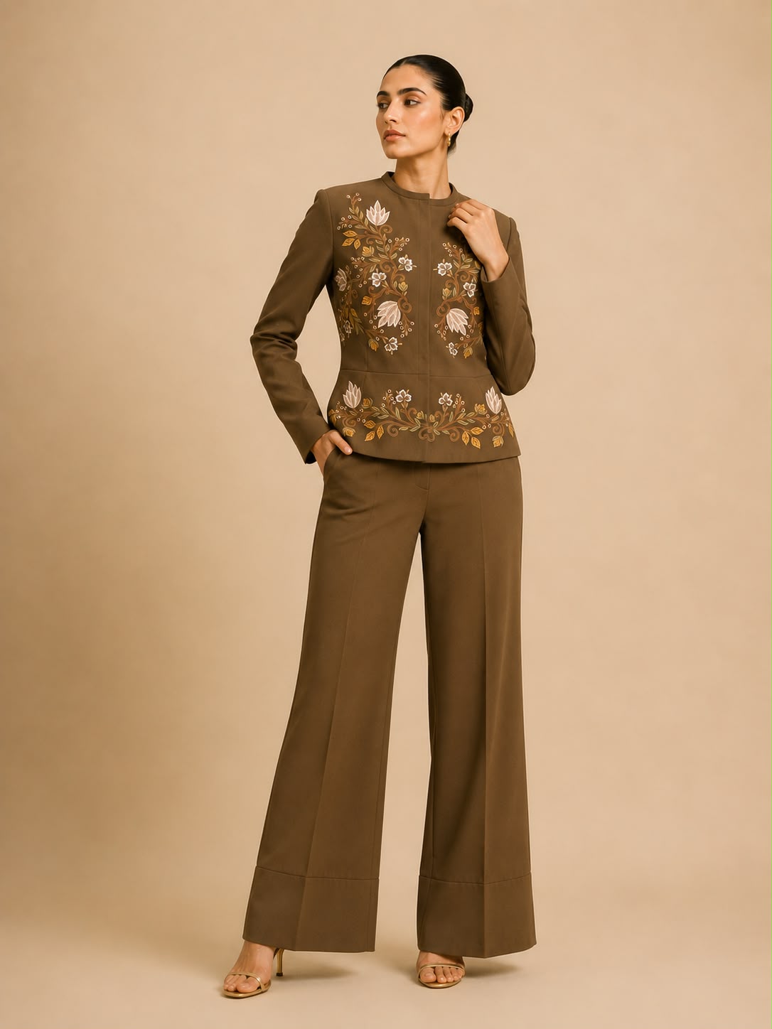 Embroidered Mocha Luxe Co-Ord Set