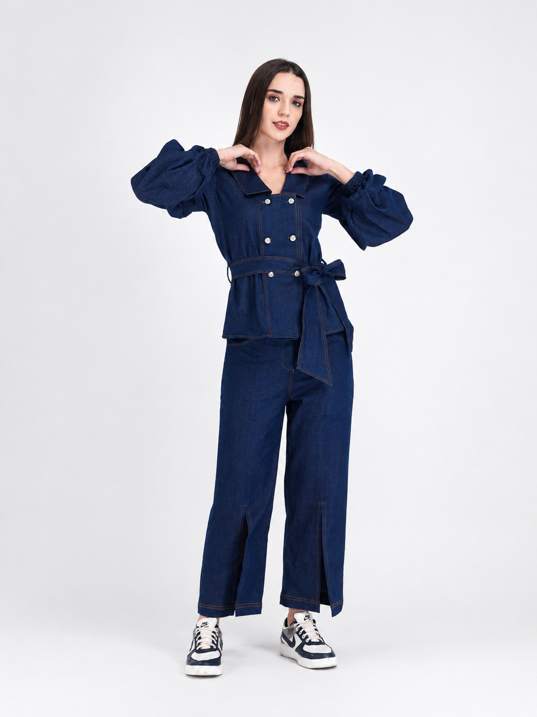Indigo Stitch Belted Co-ord Set