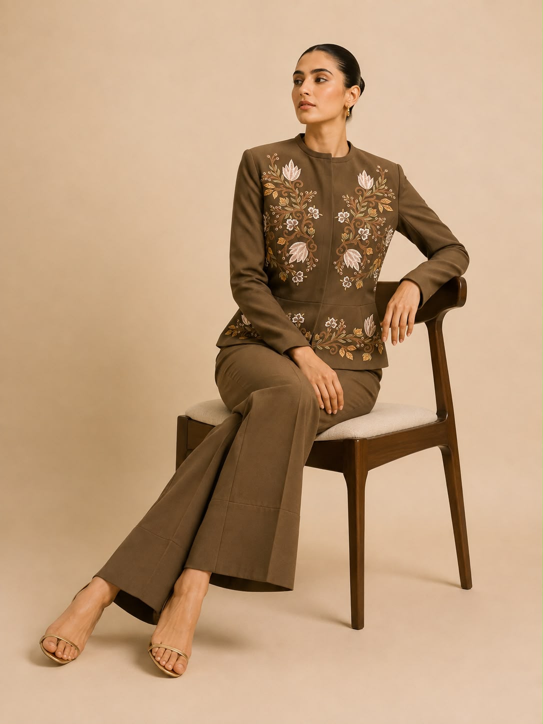 Embroidered Mocha Luxe Co-Ord Set