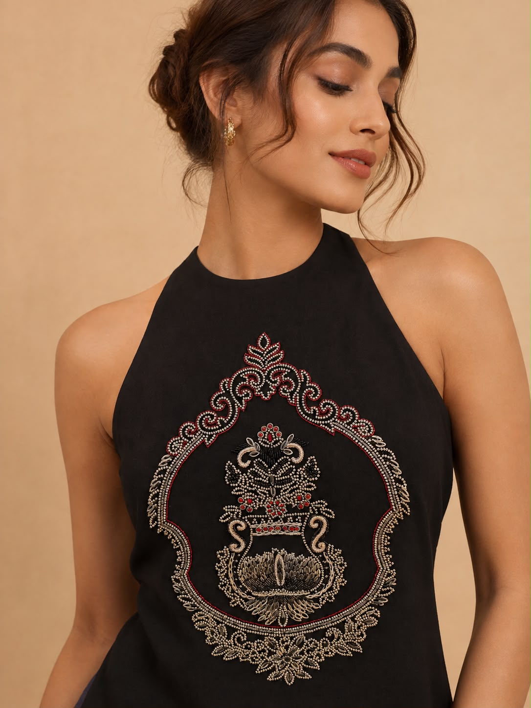 Noir Heritage Embroidered Halter Top