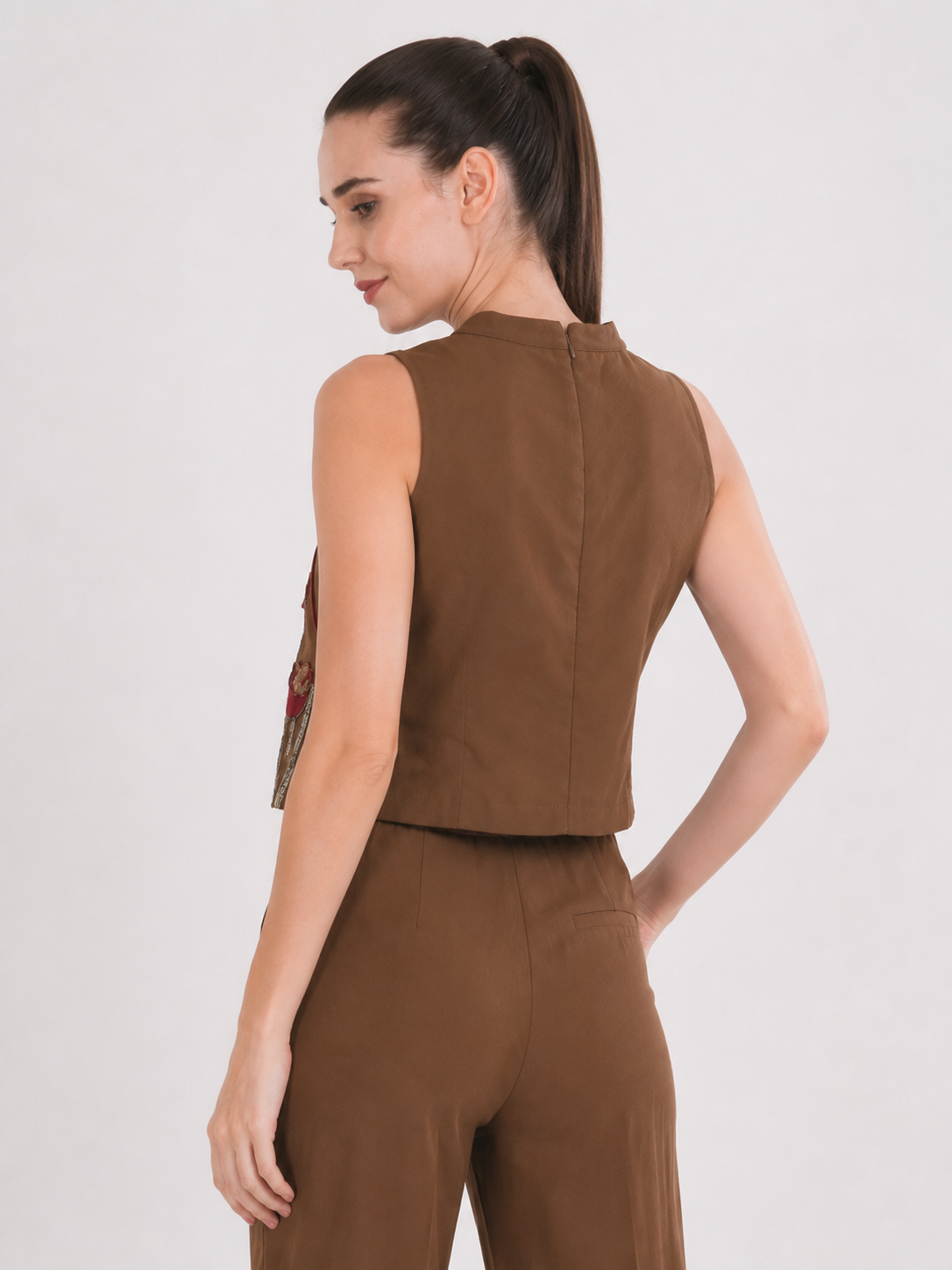 Mocha Floral Embroidered Crop Top